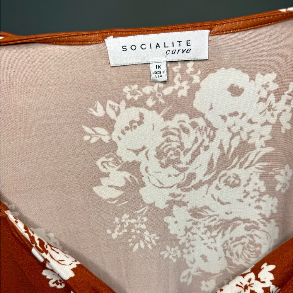 Socialite Curve Rust Floral Twist-Front Dress – Women’s 1X New Without Tags - Picture 7 of 9